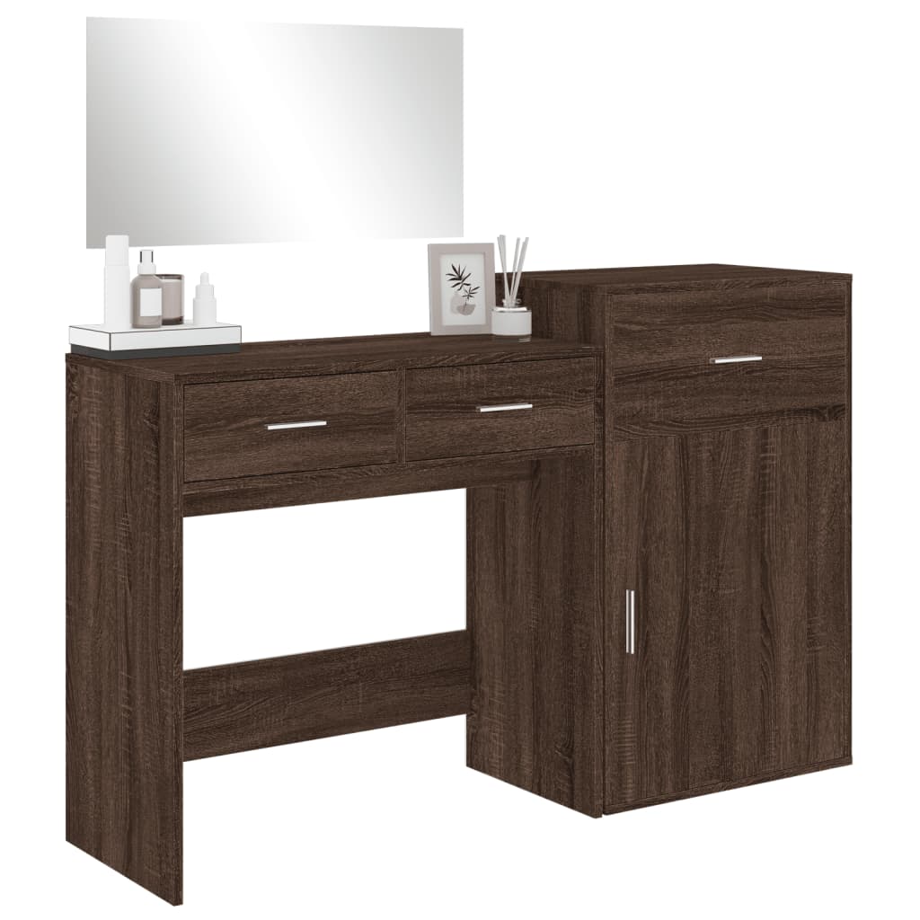 3 Piece Dressing Table Set Brown Oak Engineered Wood