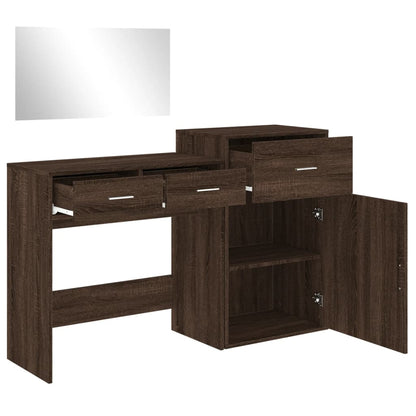 3 Piece Dressing Table Set Brown Oak Engineered Wood