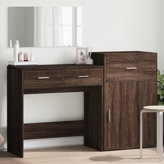 3 Piece Dressing Table Set Brown Oak Engineered Wood