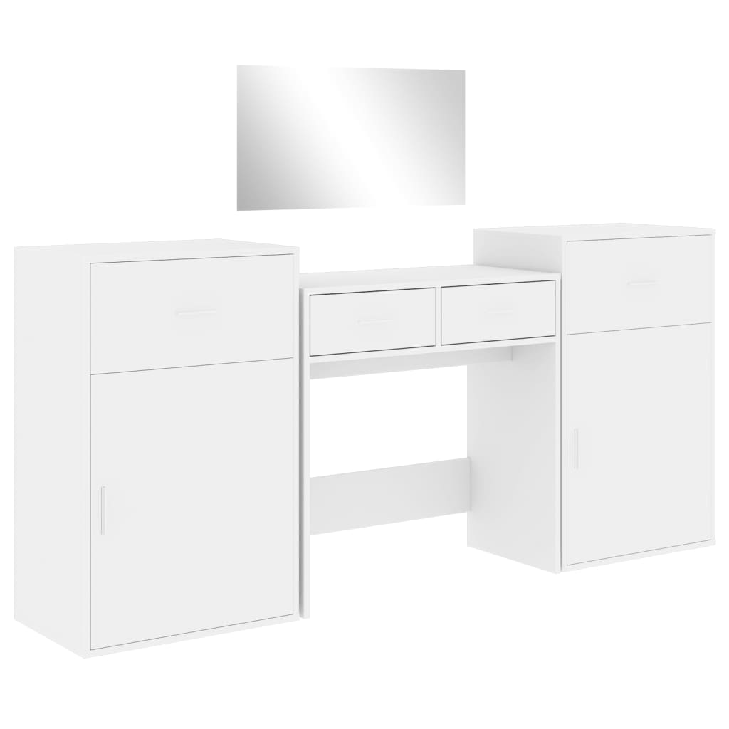 4 Piece Dressing Table Set White Engineered Wood