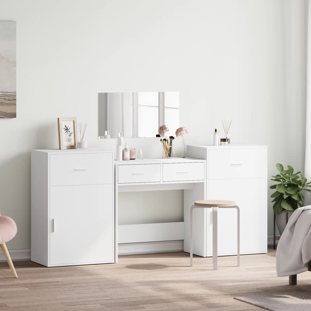 4 Piece Dressing Table Set White Engineered Wood