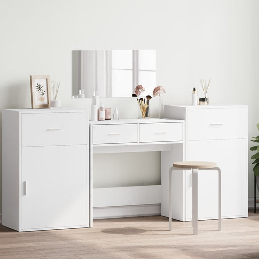 4 Piece Dressing Table Set White Engineered Wood