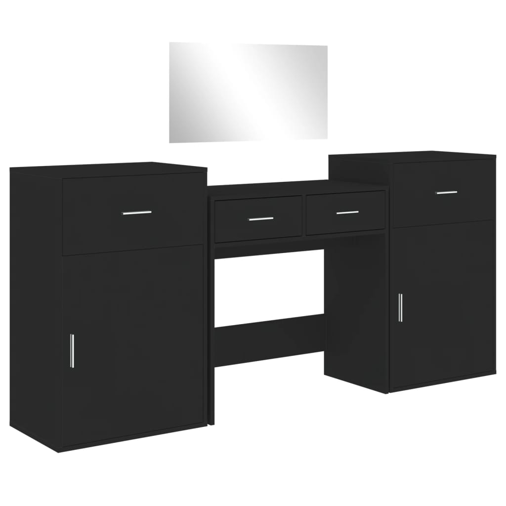 4 Piece Dressing Table Set Black Engineered Wood