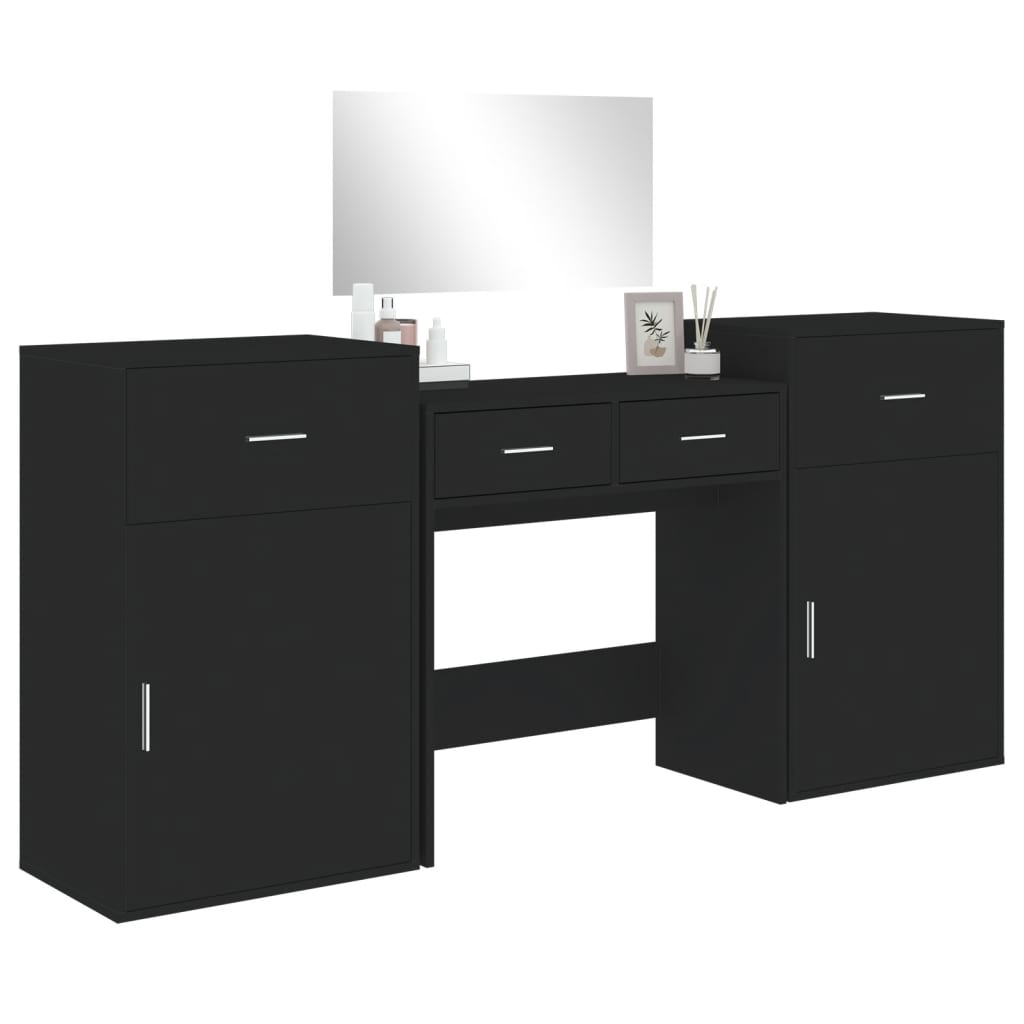 4 Piece Dressing Table Set Black Engineered Wood