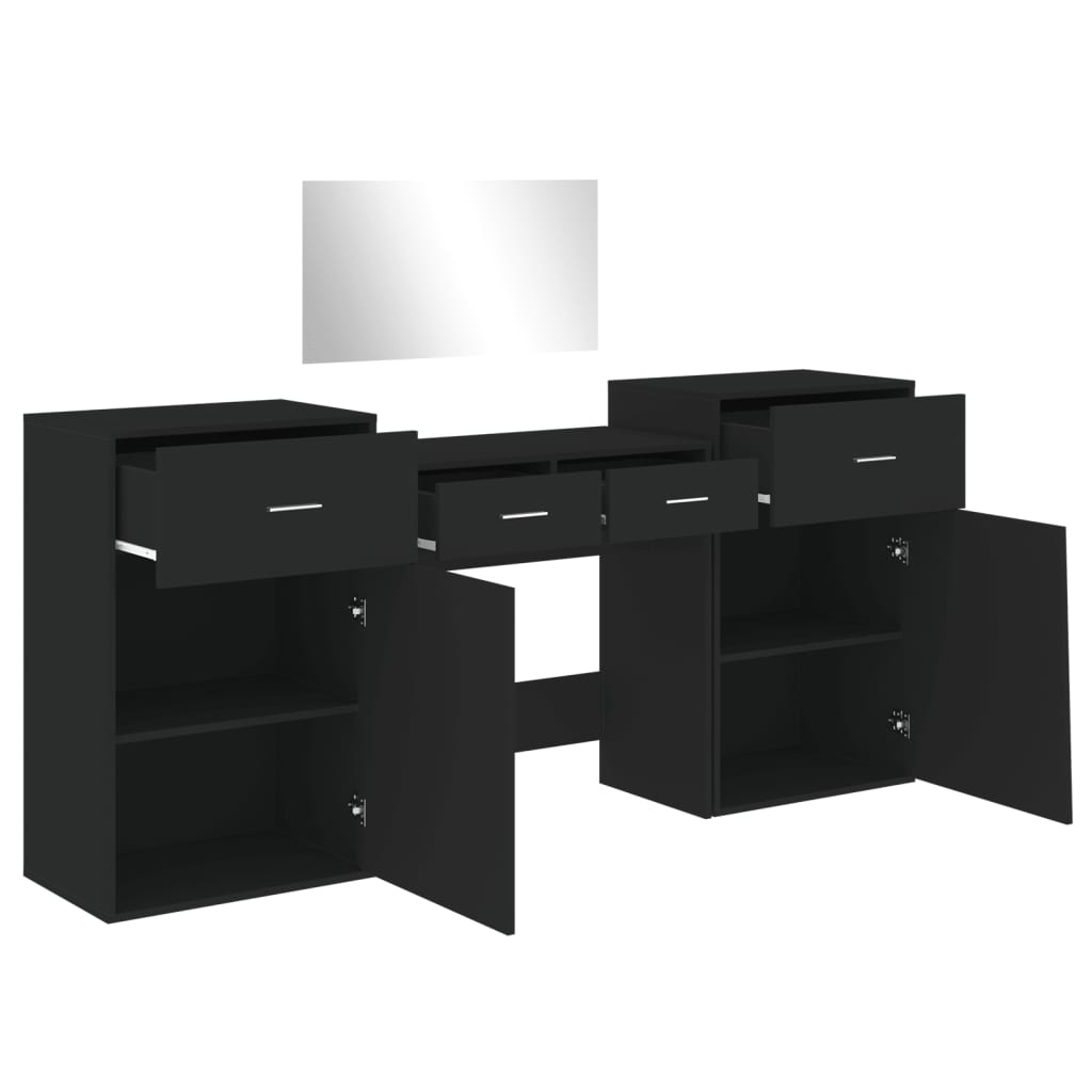 4 Piece Dressing Table Set Black Engineered Wood