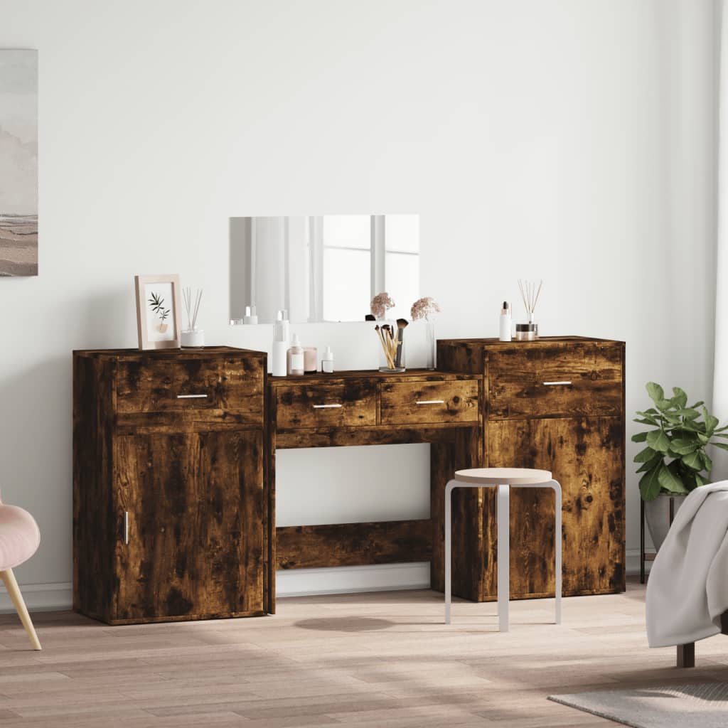 4 Piece Dressing Table Set Smoked Oak Engineered Wood