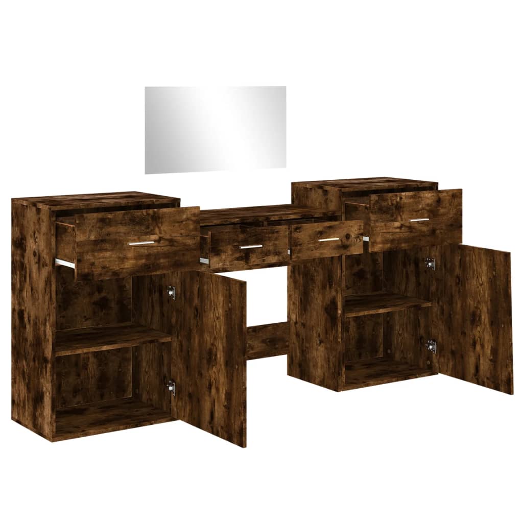 4 Piece Dressing Table Set Smoked Oak Engineered Wood