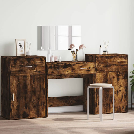 4 Piece Dressing Table Set Smoked Oak Engineered Wood