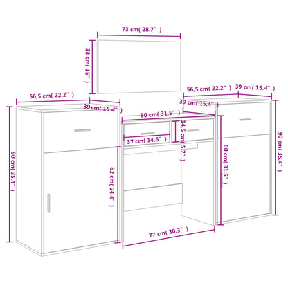 4 Piece Dressing Table Set Grey Sonoma Engineered Wood