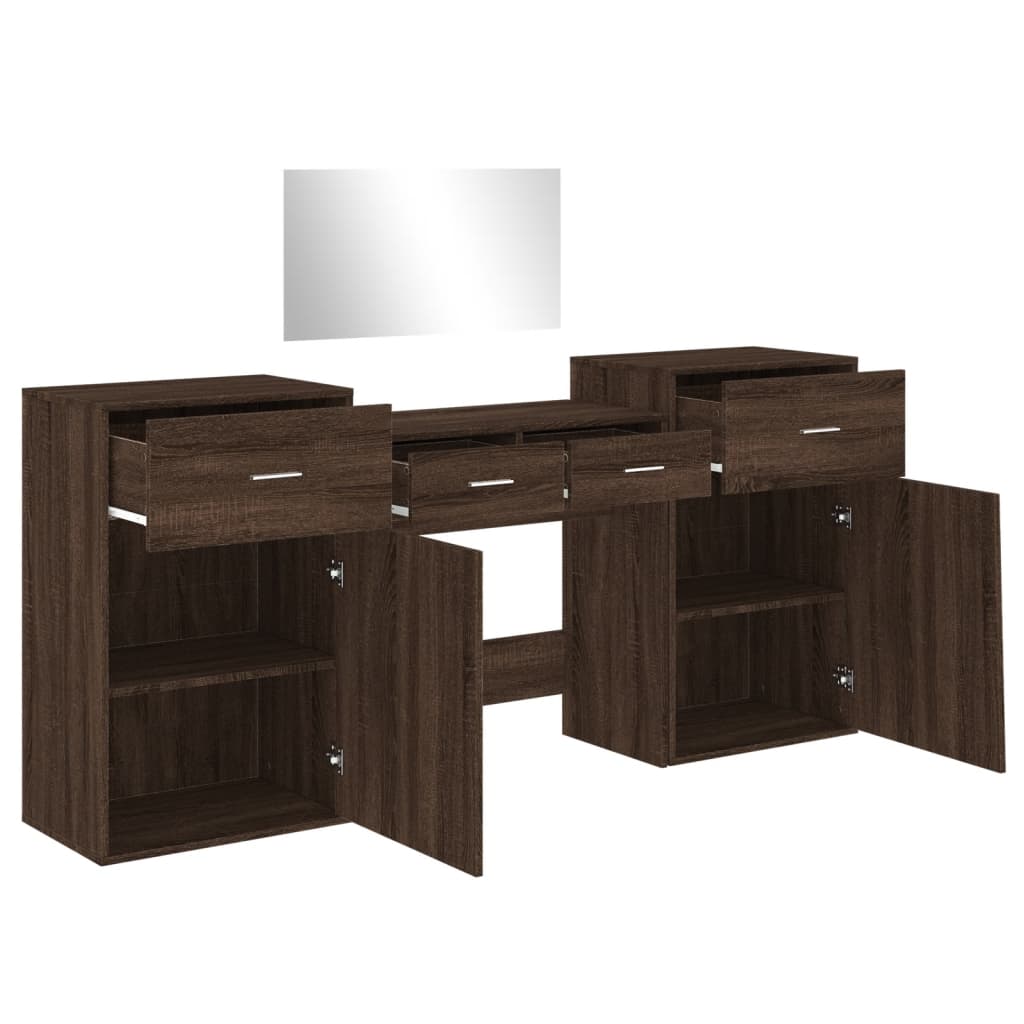 4 Piece Dressing Table Set Brown Oak Engineered Wood