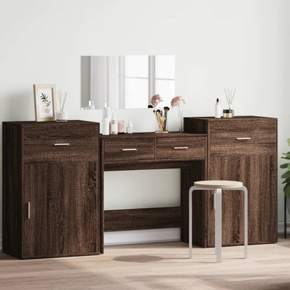 4 Piece Dressing Table Set Brown Oak Engineered Wood