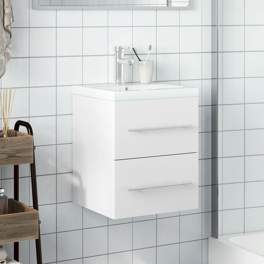 Bathroom Sink Cabinet with Built-in Basin White