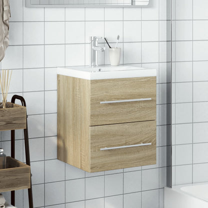 Bathroom Sink Cabinet with Built-in Basin Sonoma Oak