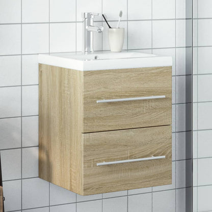 Bathroom Sink Cabinet with Built-in Basin Sonoma Oak