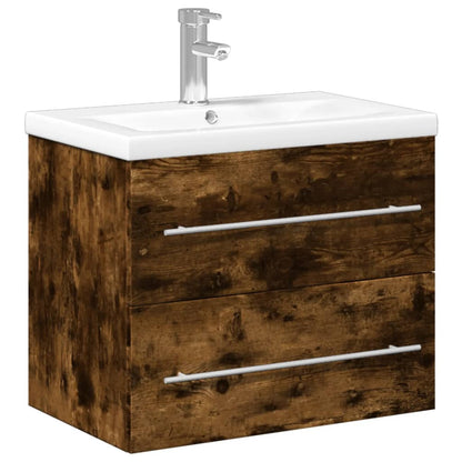 Bathroom Sink Cabinet with Built-in Basin Smoked Oak