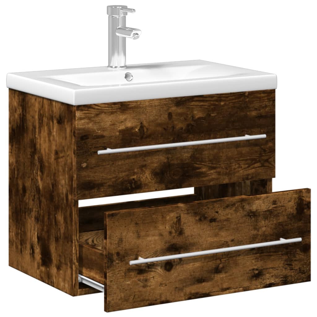 Bathroom Sink Cabinet with Built-in Basin Smoked Oak