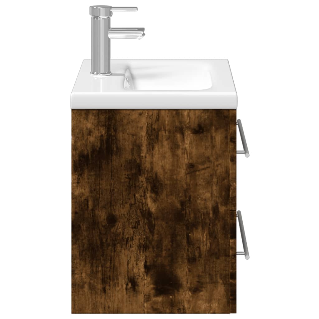 Bathroom Sink Cabinet with Built-in Basin Smoked Oak