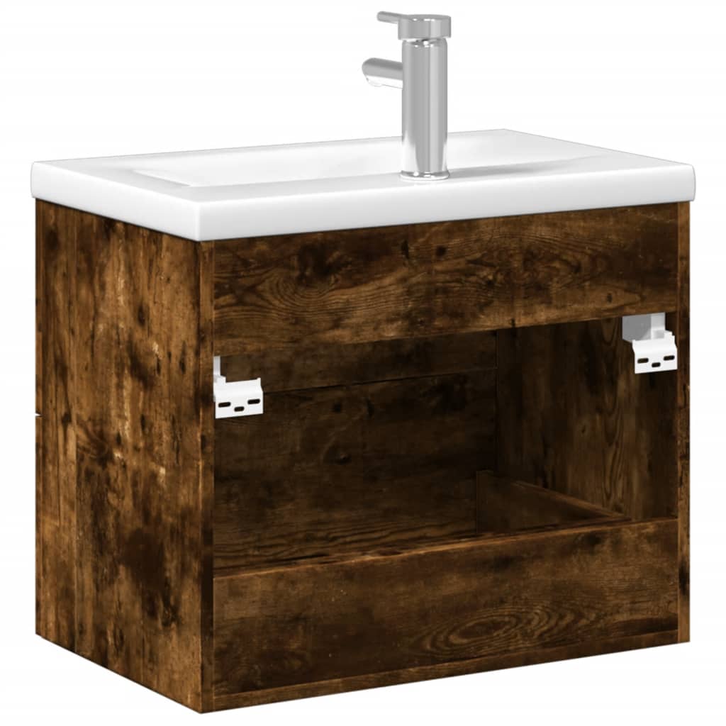 Bathroom Sink Cabinet with Built-in Basin Smoked Oak