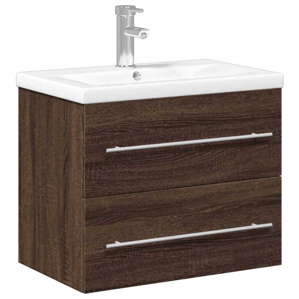 Bathroom Sink Cabinet with Built-in Basin Brown Oak