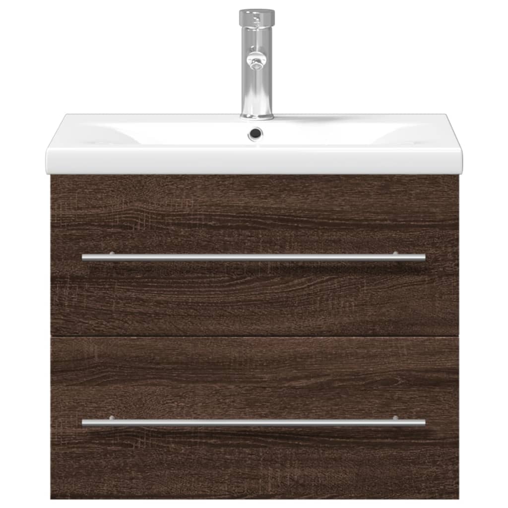 Bathroom Sink Cabinet with Built-in Basin Brown Oak