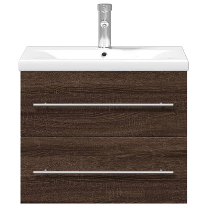 Bathroom Sink Cabinet with Built-in Basin Brown Oak