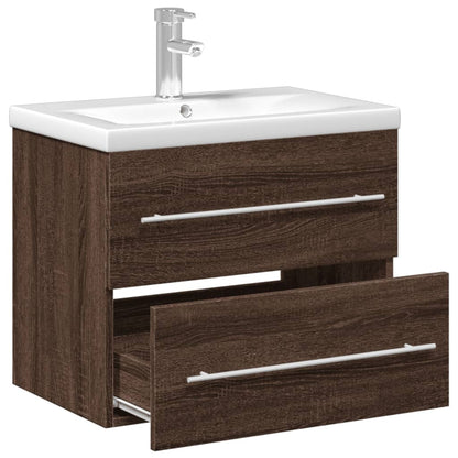 Bathroom Sink Cabinet with Built-in Basin Brown Oak