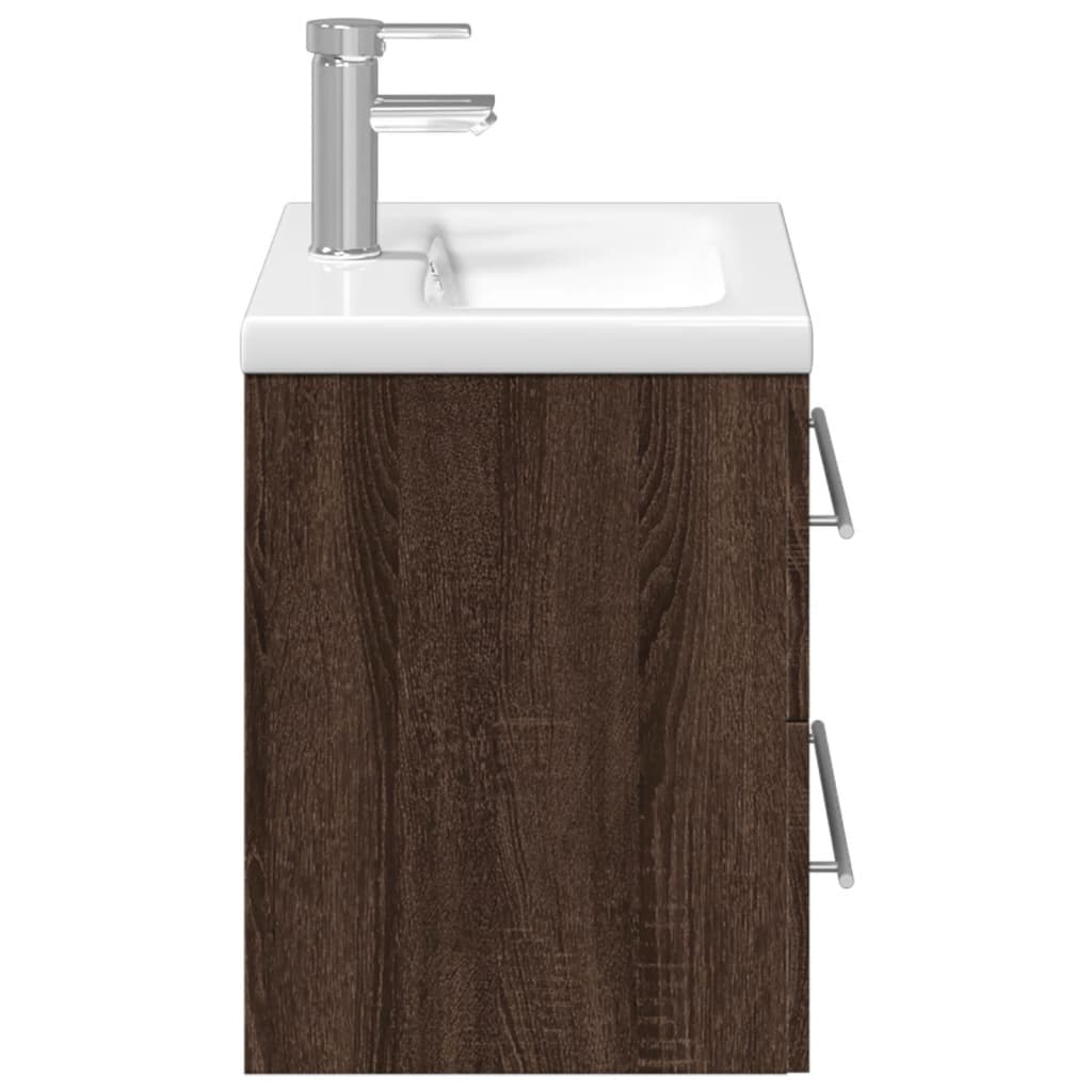 Bathroom Sink Cabinet with Built-in Basin Brown Oak