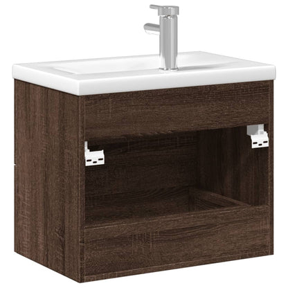 Bathroom Sink Cabinet with Built-in Basin Brown Oak