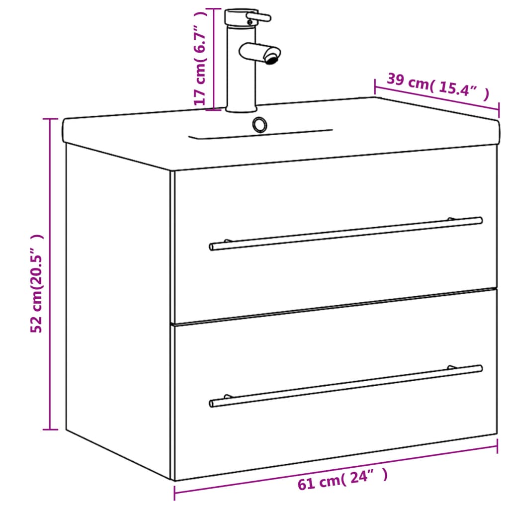 Bathroom Sink Cabinet with Built-in Basin Brown Oak