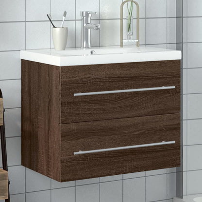 Bathroom Sink Cabinet with Built-in Basin Brown Oak