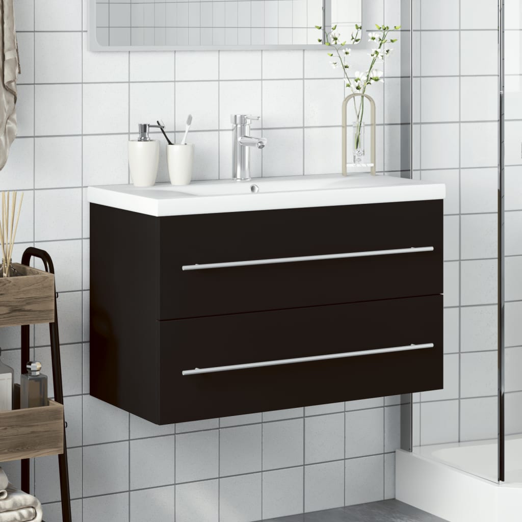 Bathroom Sink Cabinet with Built-in Basin Black