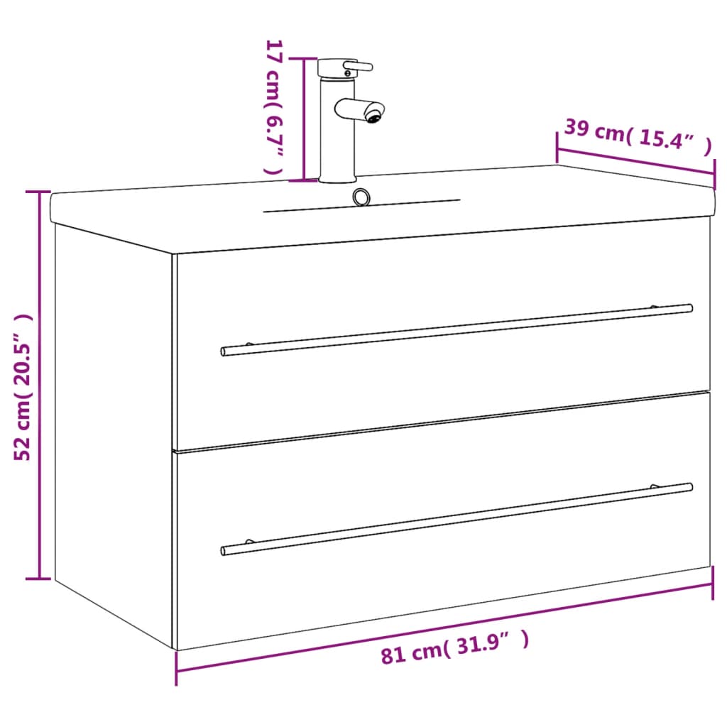 Bathroom Sink Cabinet with Built-in Basin Black