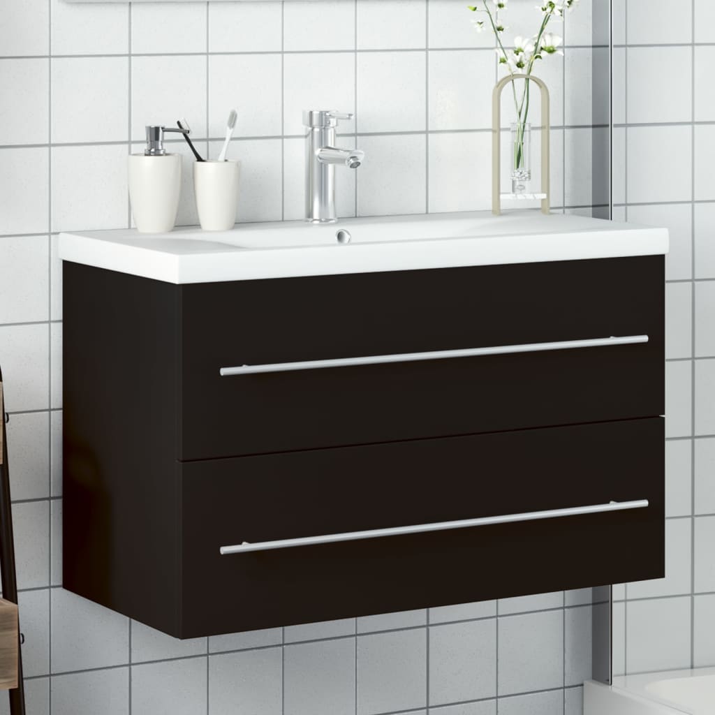 Bathroom Sink Cabinet with Built-in Basin Black