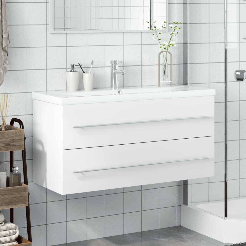 Bathroom Sink Cabinet with Built-in Basin White