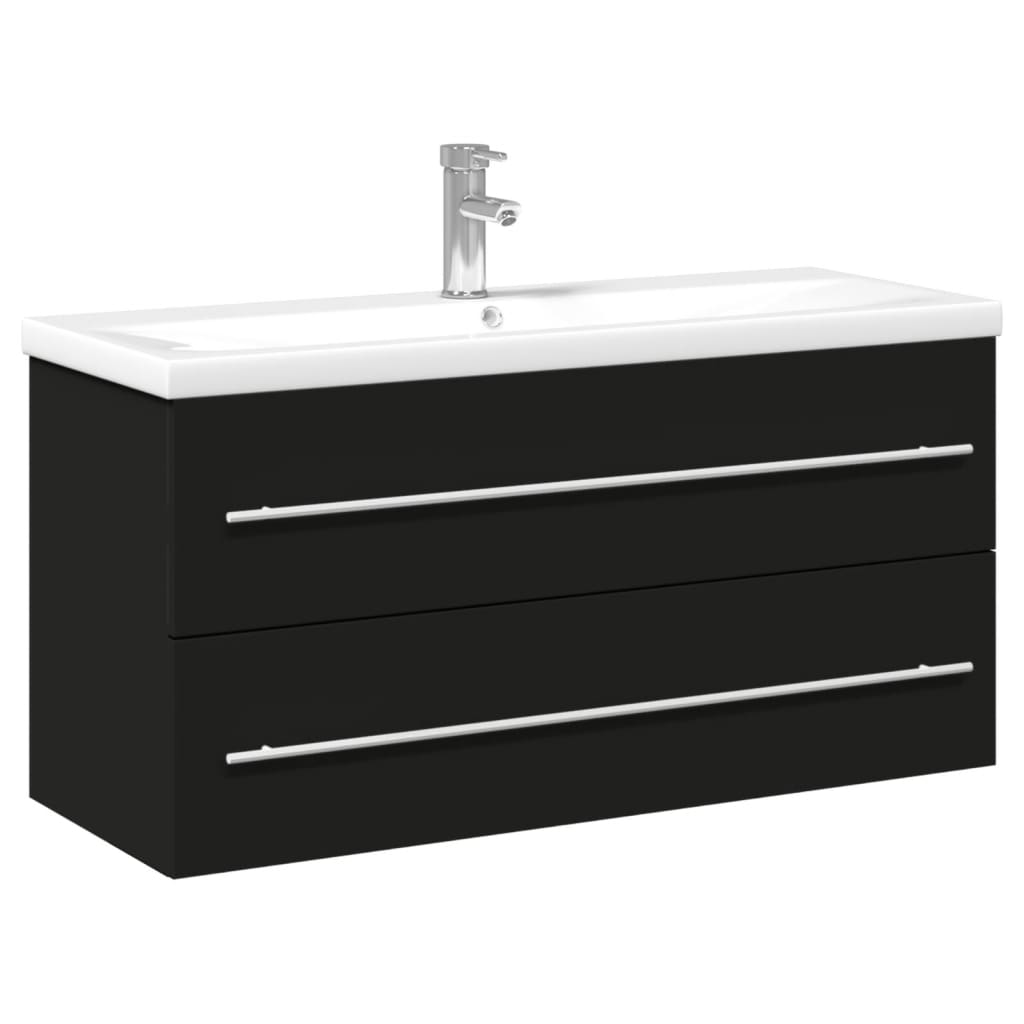 Bathroom Sink Cabinet with Built-in Basin Black