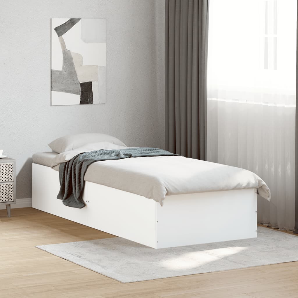 Bed Frame White 75x190 cm Small Single Engineered Wood