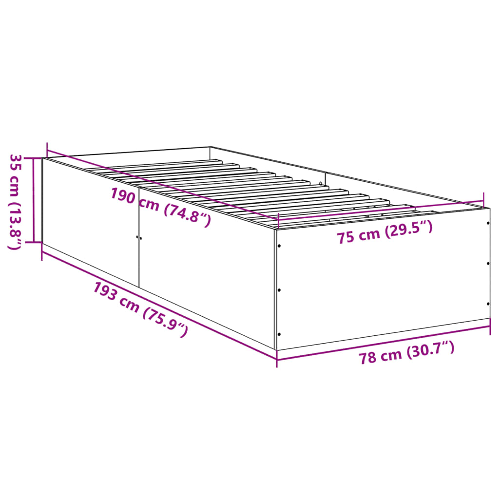 Bed Frame White 75x190 cm Small Single Engineered Wood