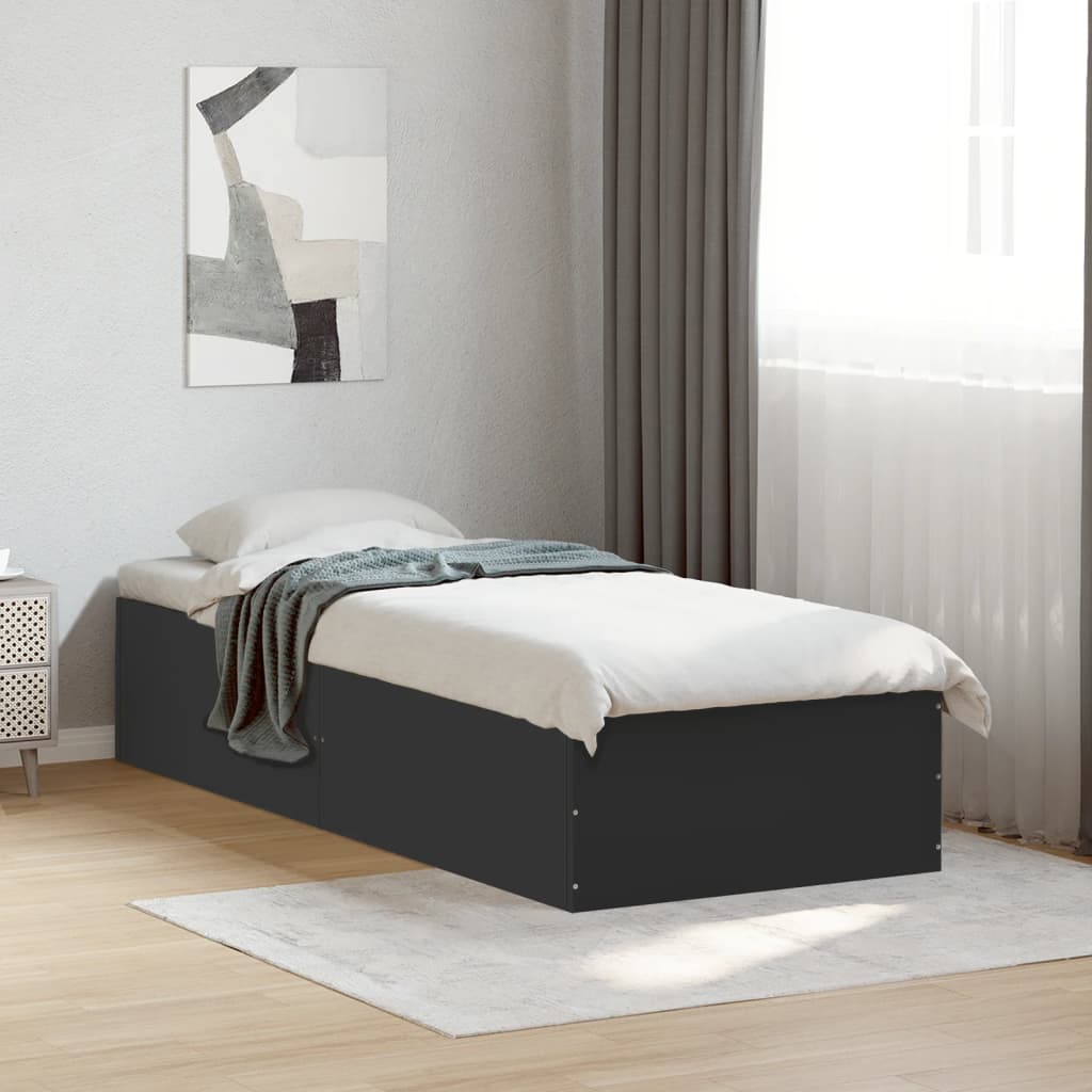 Bed Frame Black 75x190 cm Small Single Engineered Wood