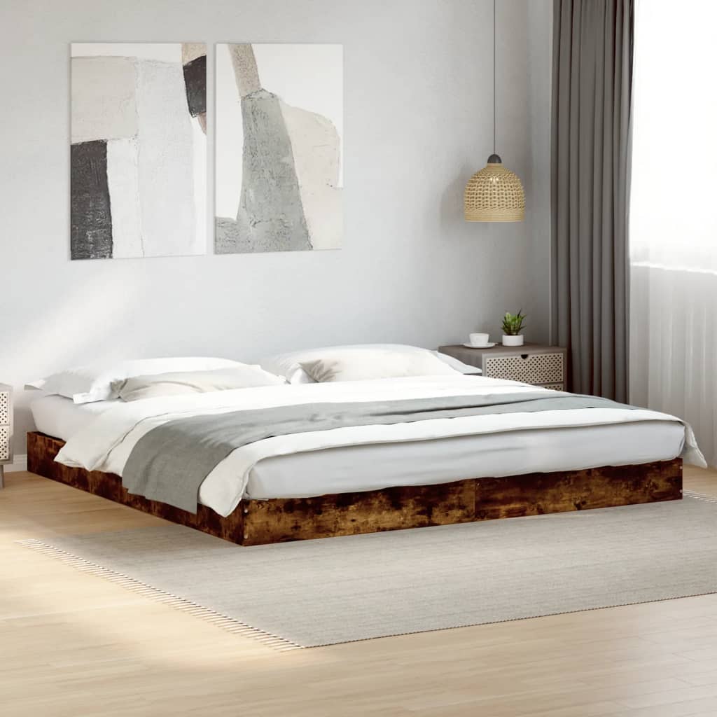 Bed Frame Smoked Oak 180x200 cm Super King Engineered Wood