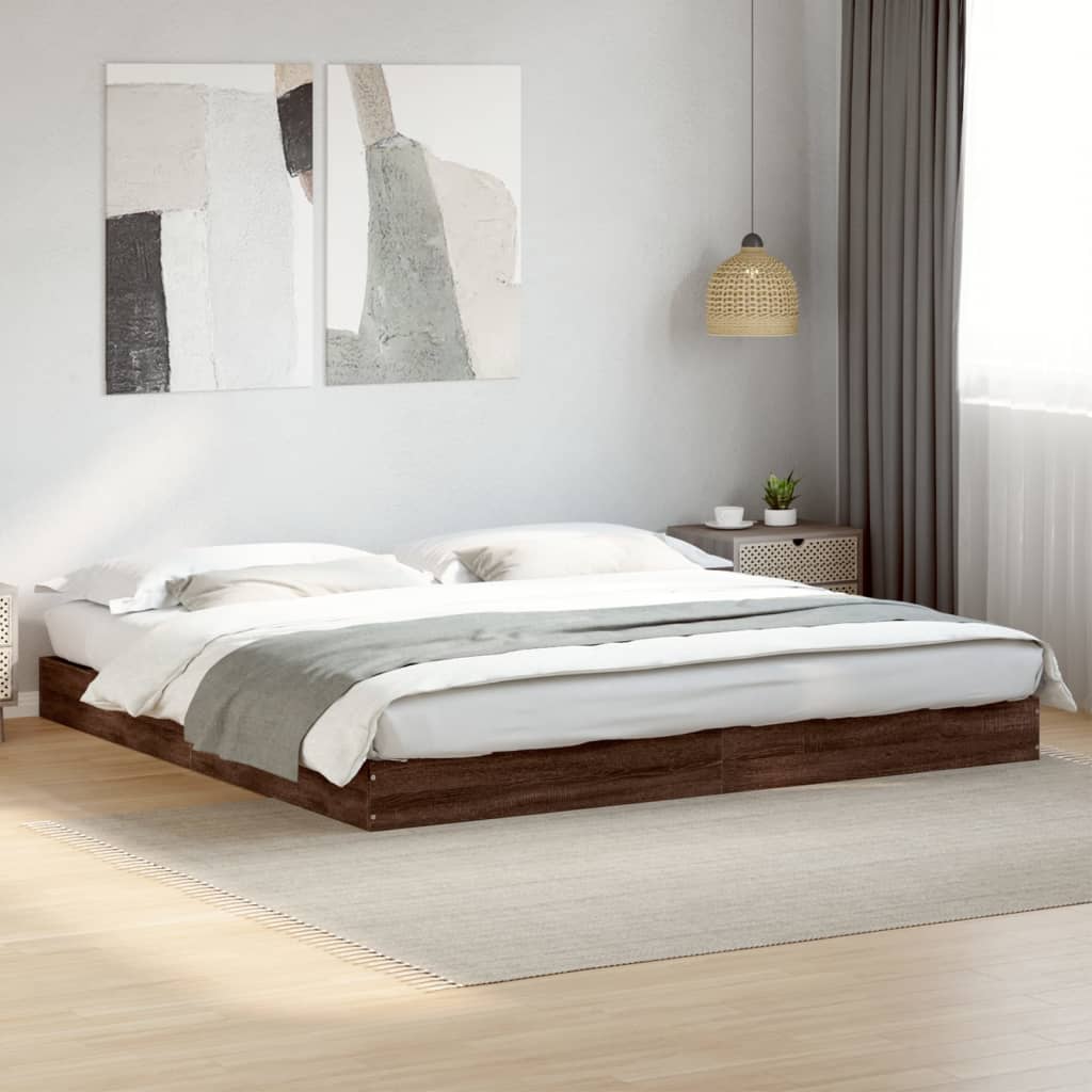 Bed Frame Brown Oak 180x200 cm Super King Engineered Wood