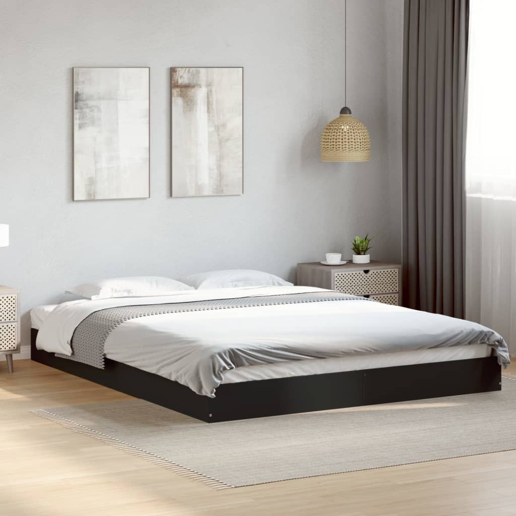 Bed Frame Black 160x200 cm Engineered Wood