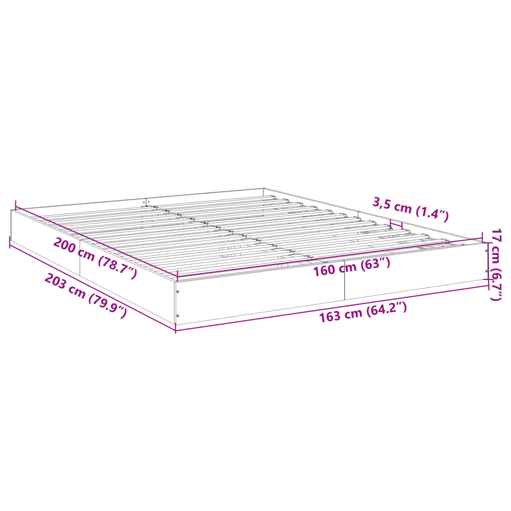 Bed Frame Black 160x200 cm Engineered Wood