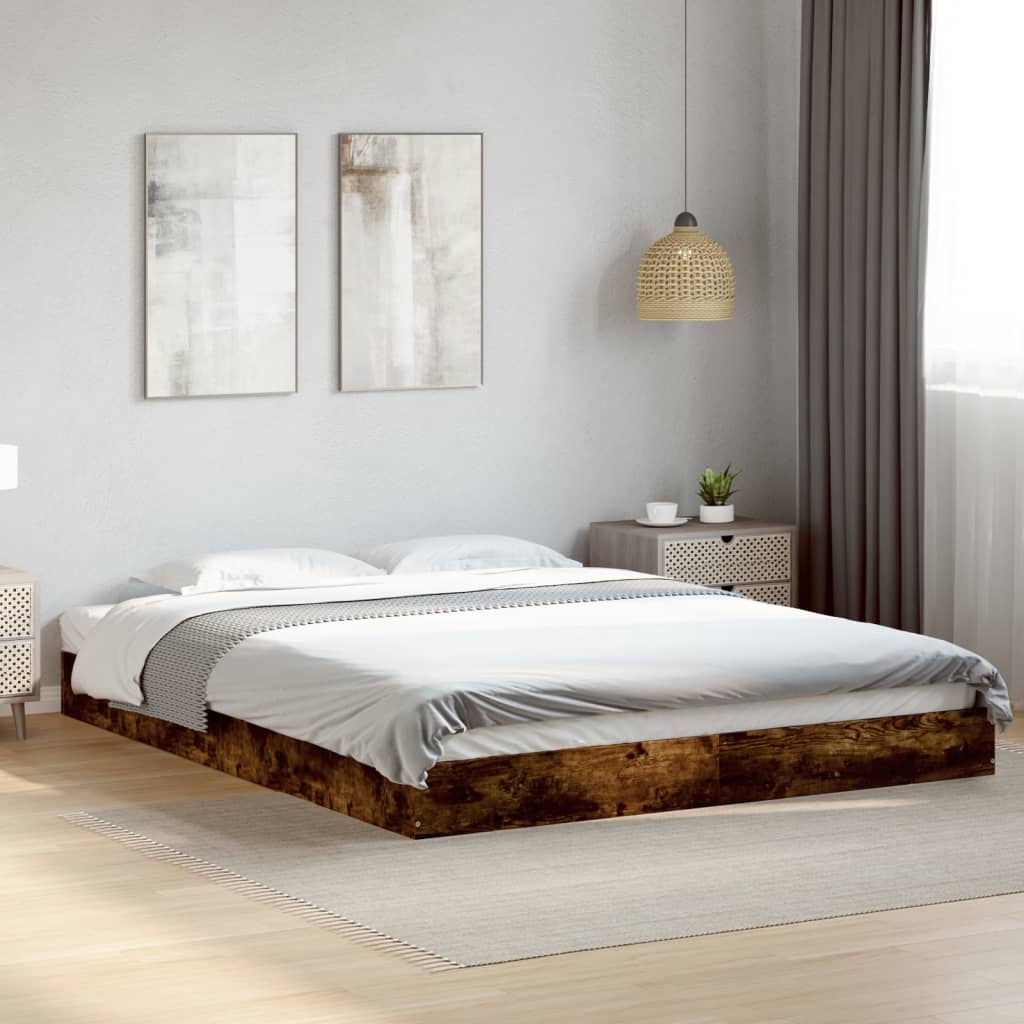 Bed Frame Smoked Oak 160x200 cm Engineered Wood