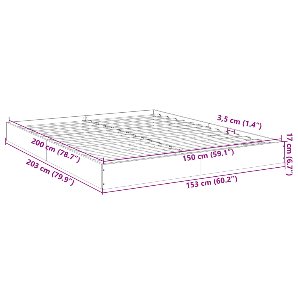 Bed Frame White 150x200 cm King Size Engineered Wood