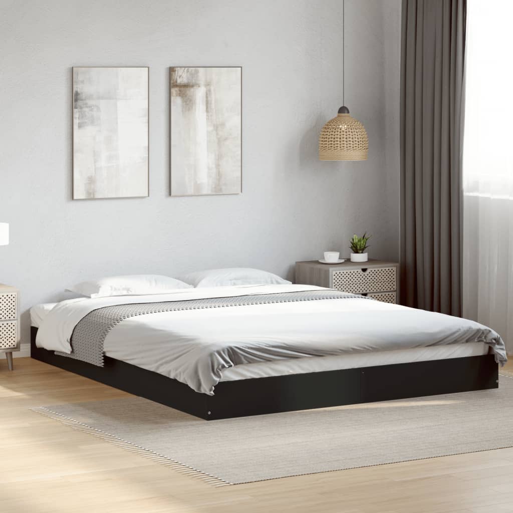 Bed Frame Black 150x200 cm King Size Engineered Wood