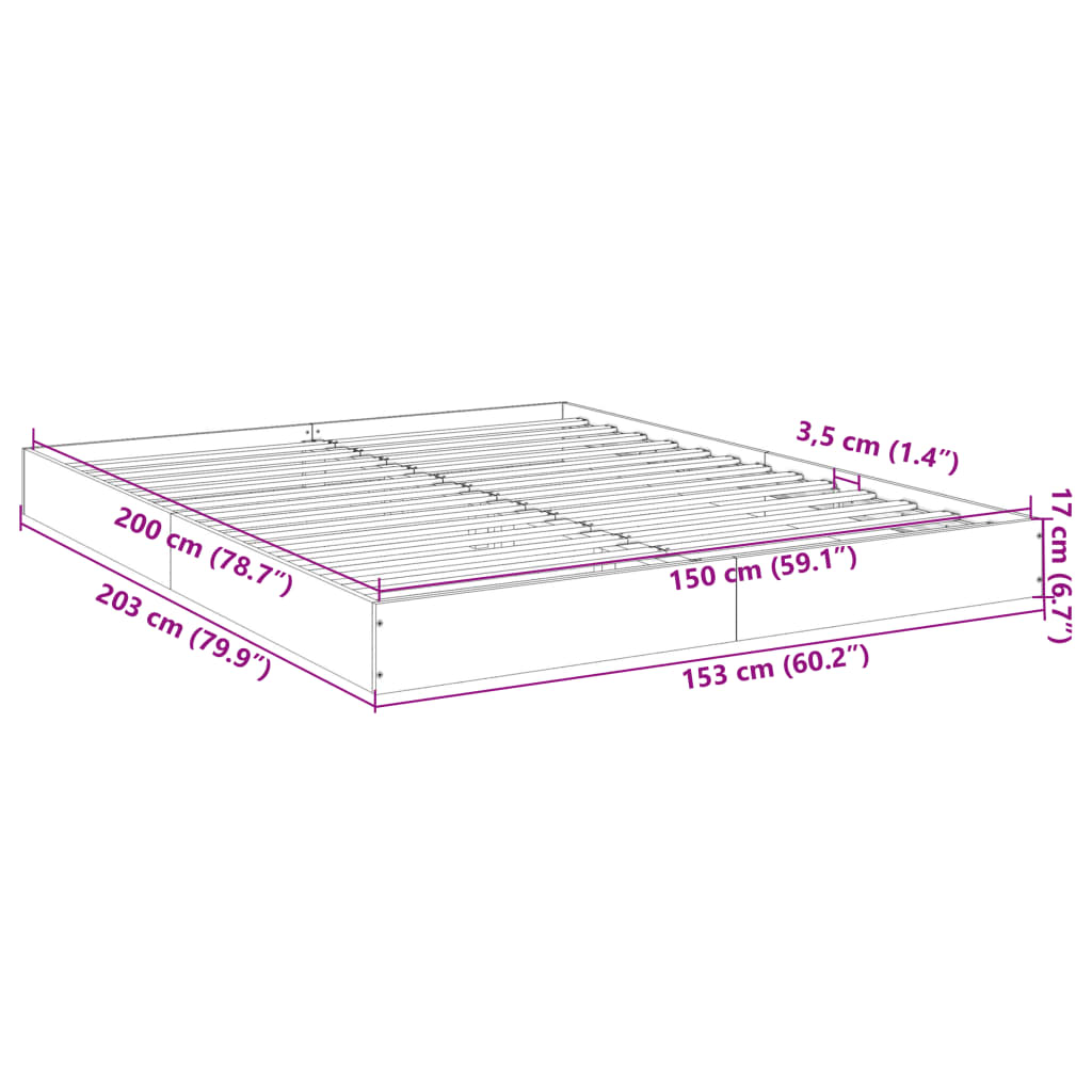 Bed Frame Concrete Grey 150x200 cm King Size Engineered Wood