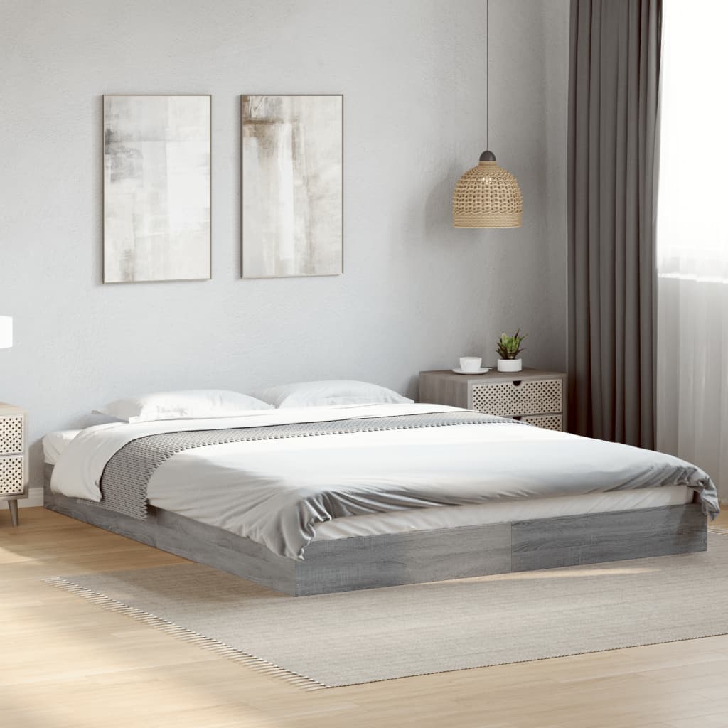 Bed Frame Grey Sonoma 150x200 cm King Size Engineered Wood