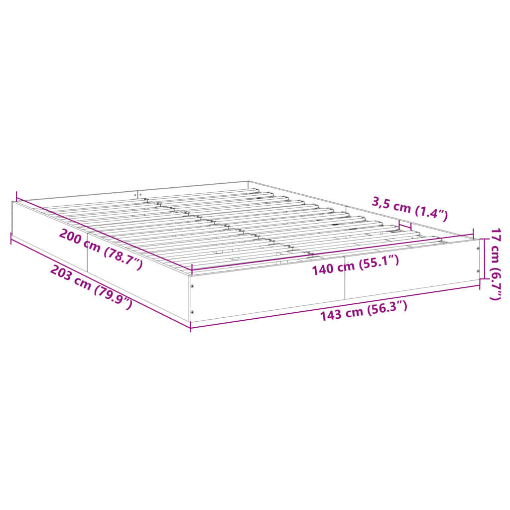 Bed Frame Black 140x200 cm Engineered Wood