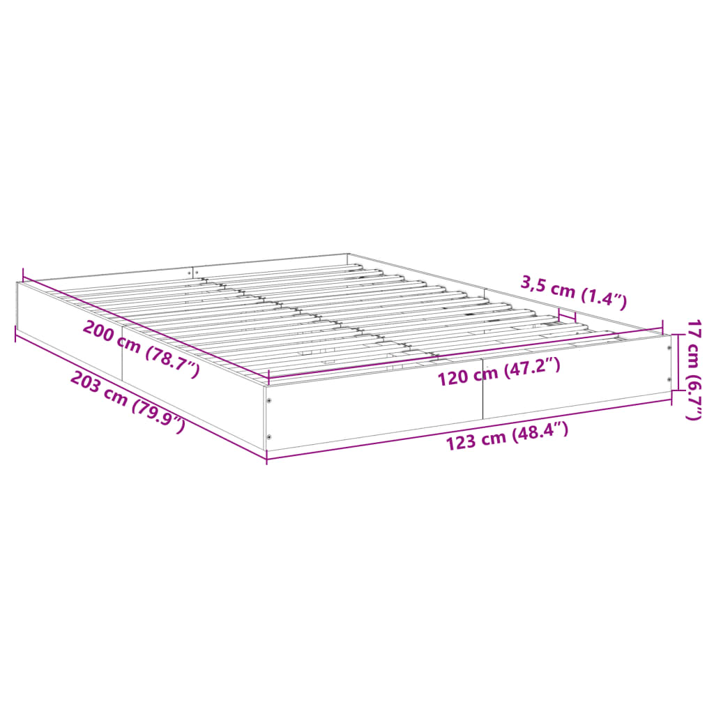 Bed Frame Concrete Grey 120x200 cm Engineered Wood