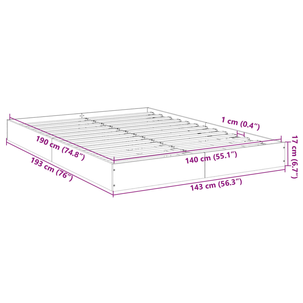 Bed Frame Concrete Grey 140x190 cm Engineered Wood